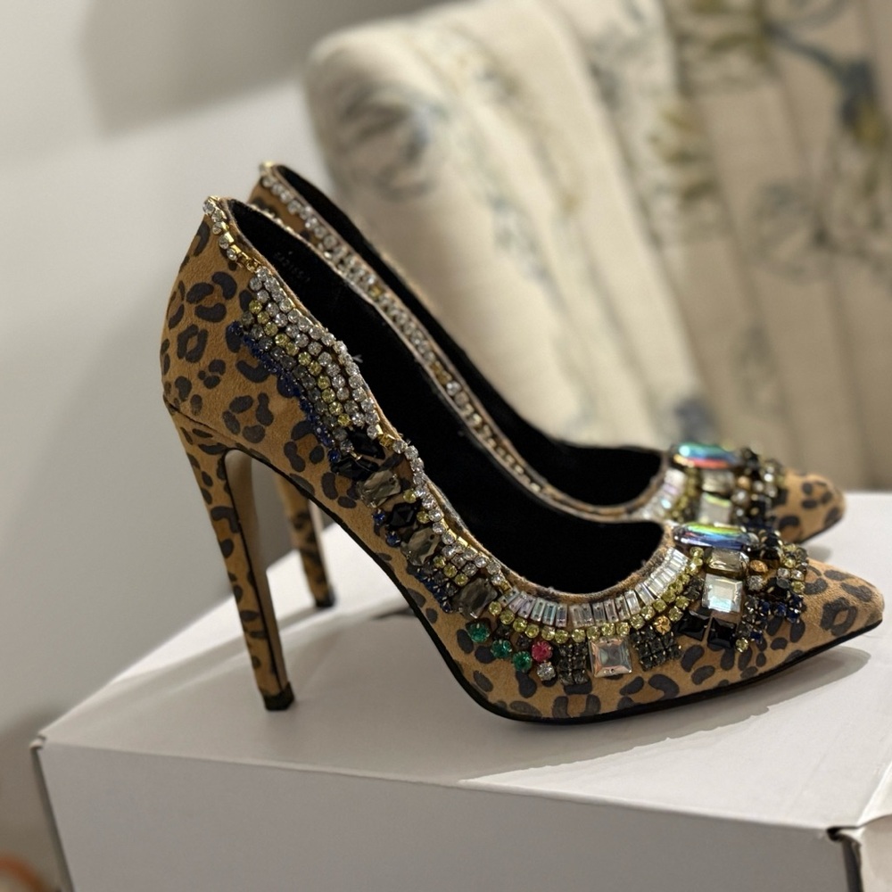 River Island Leopard Print Heels with Embellishments